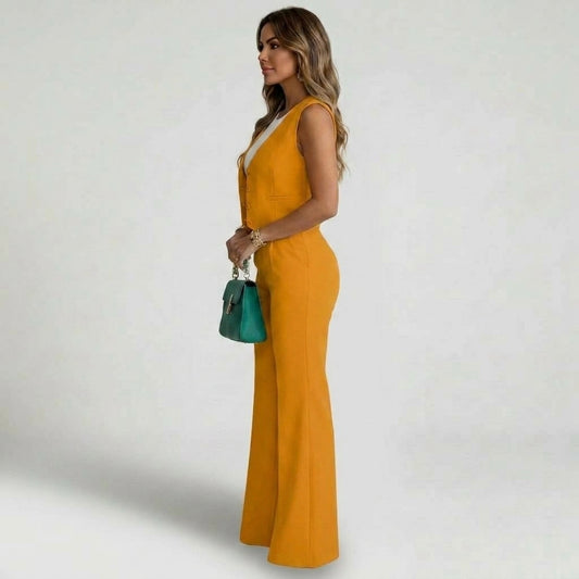 Two-Piece Sleeveless Vest and Wide-Leg Pants Set