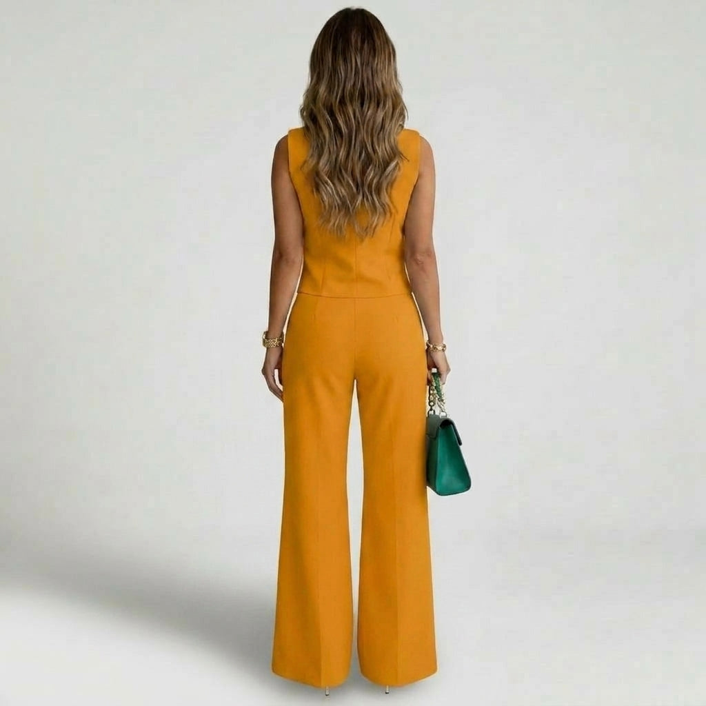 Two-Piece Sleeveless Vest and Wide-Leg Pants Set