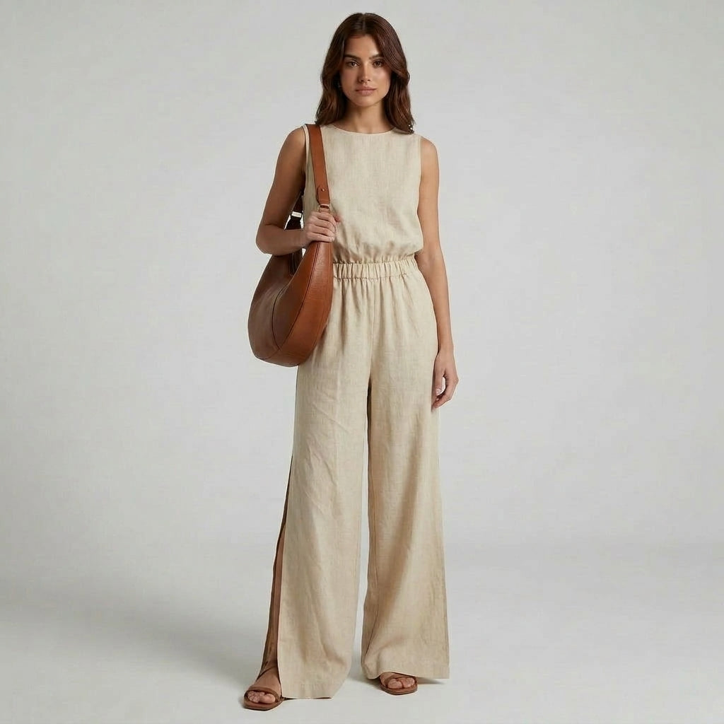 Two-Piece Boat Neck Crop Top and Straight-Leg Pants Set