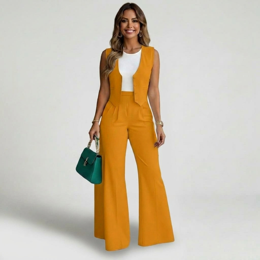 Two-Piece Sleeveless Vest and Wide-Leg Pants Set