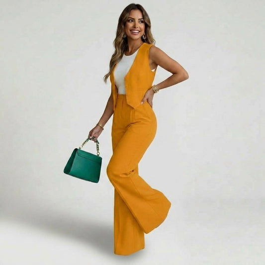 Two-Piece Sleeveless Vest and Wide-Leg Pants Set