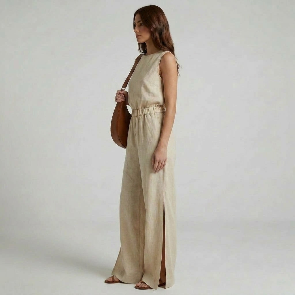Two-Piece Boat Neck Crop Top and Straight-Leg Pants Set