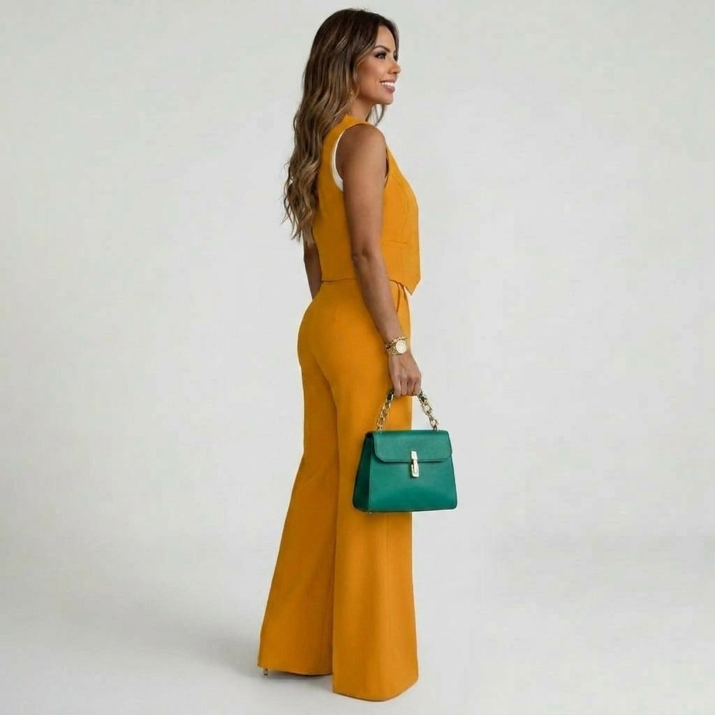 Two-Piece Sleeveless Vest and Wide-Leg Pants Set